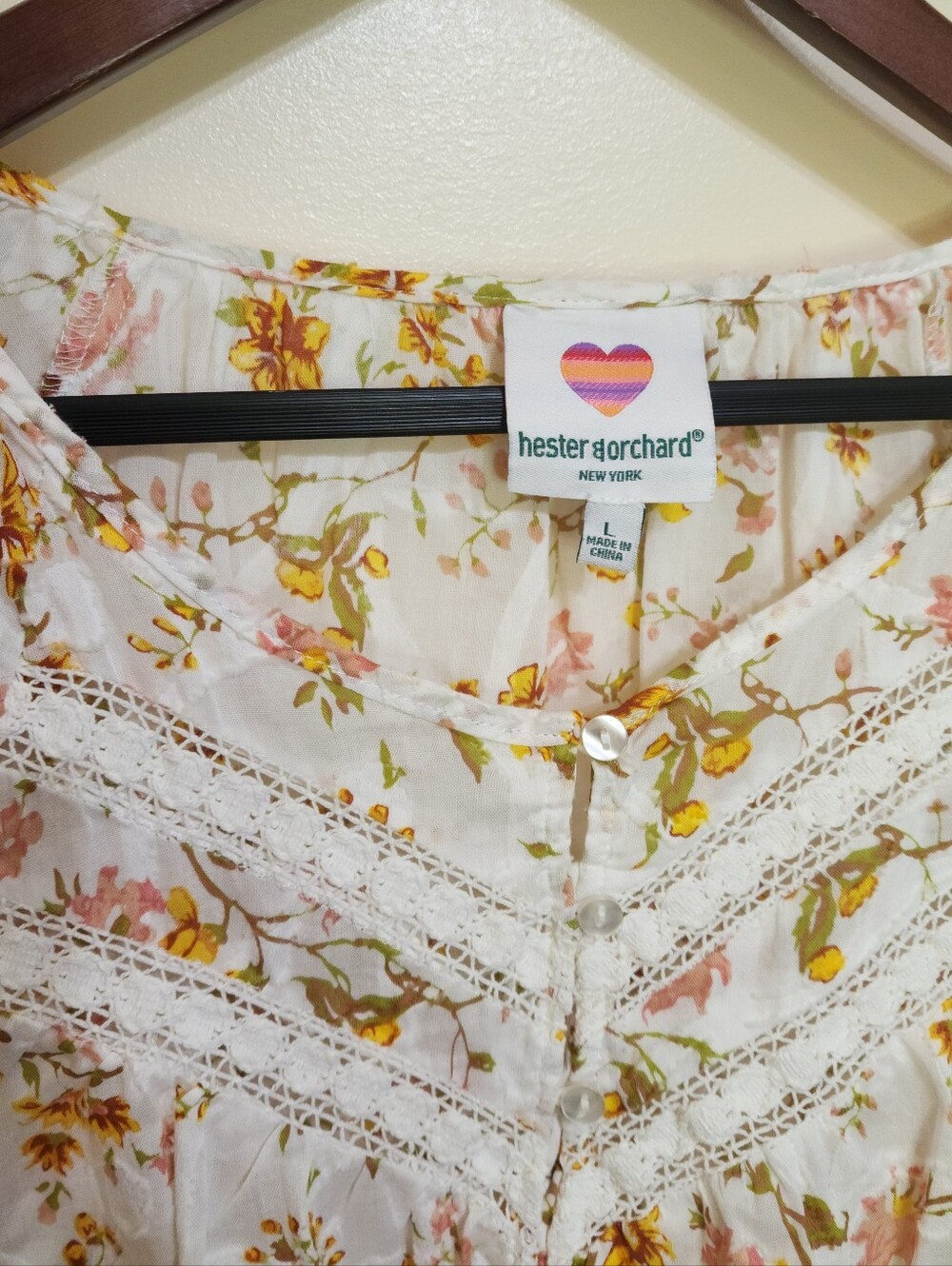 Hester & Orchard New York Shirt Embroidered Insert Floral Boho Peasant Blouse L - Picture 5 of 9
